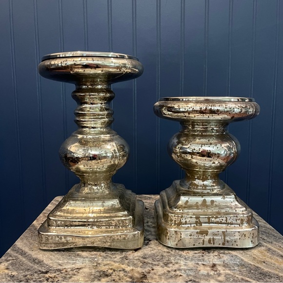 Pottery Barn Other - Pottery Barn Distressed Silver Candle Holders